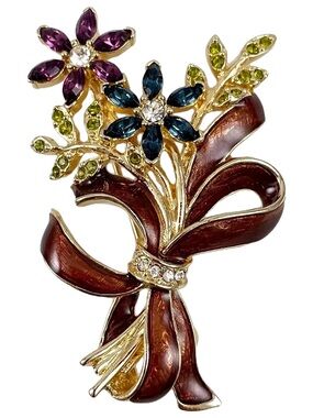 Monet Rhinestone & Enamel Floral Bouquet Brooch.